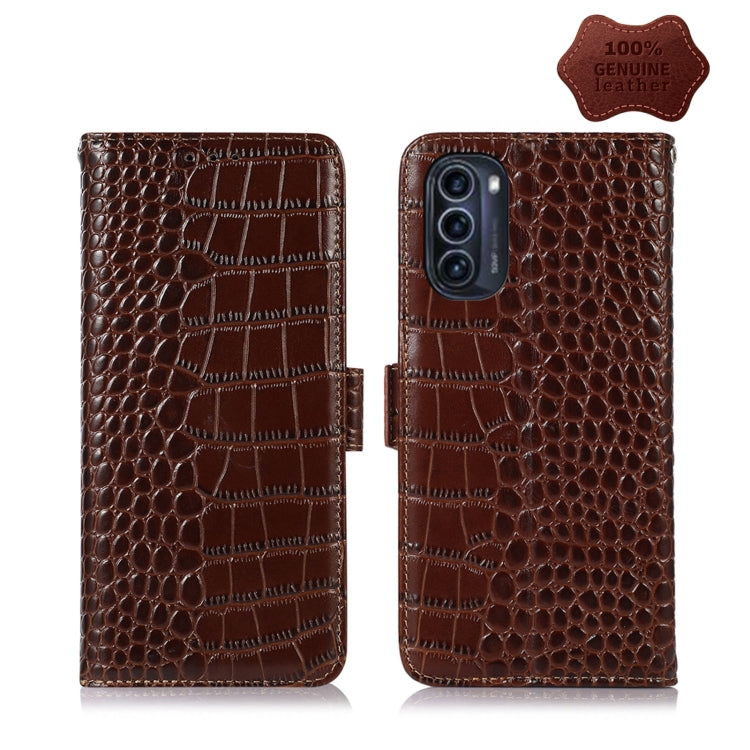 For Motorola Moto G52j 5G Crocodile Top Layer Cowhide Leather Phone Case(Brown) - Motorola Cases by PMC TechLife | Online Shopping South Africa | PMC TechLife | Buy Now Pay Later Mobicred