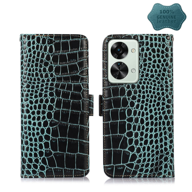 For OnePlus Nord 2T 5G Crocodile Top Layer Cowhide Leather Phone Case(Green) - OnePlus Cases by PMC TechLife | Online Shopping South Africa | PMC TechLife | Buy Now Pay Later Mobicred