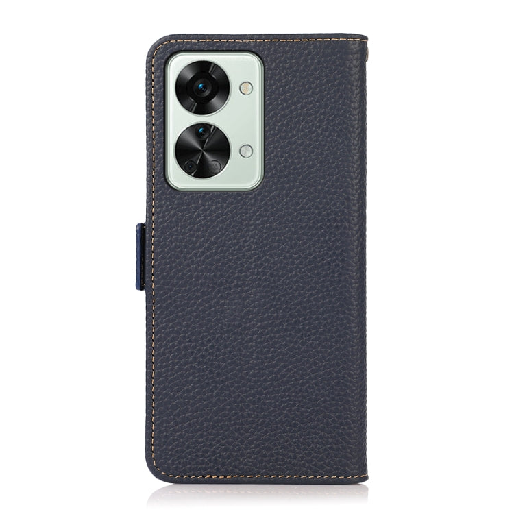 For OnePlus Nord 2T 5G KHAZNEH Litchi Texture RFID Genuine Leather Phone Case(Blue) - OnePlus Cases by PMC TechLife | Online Shopping South Africa | PMC TechLife | Buy Now Pay Later Mobicred