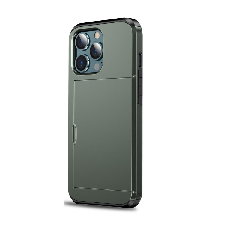 For iPhone 14 Plus Shockproof Armor Protective Phone Case with Slide Card Slot  (Army Green) - iPhone 14 Plus Cases by PMC TechLife | Online Shopping South Africa | PMC TechLife