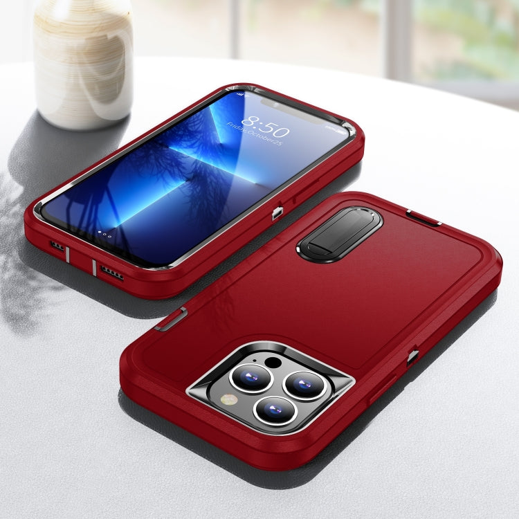 For iPhone 14 Pro Max 3 in 1 Rugged Holder Phone Case (Red + Black) - iPhone 14 Pro Max Cases by PMC TechLife | Online Shopping South Africa | PMC TechLife