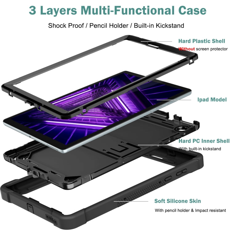 For Lenovo Tab M10 Plus X606 10.3 inch Silicone + PC Holder Shockproof Tablet Case(Black) - Lenovo by PMC TechLife | Online Shopping South Africa | PMC TechLife | Buy Now Pay Later Mobicred