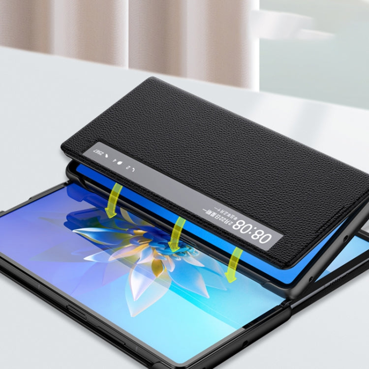For Huawei Mate X2 Cross Texture Horizontal Flip Leather Phone Case with Smart Touch Call Display ID(Dark Blue) - Huawei Cases by PMC TechLife | Online Shopping South Africa | PMC TechLife | Buy Now Pay Later Mobicred