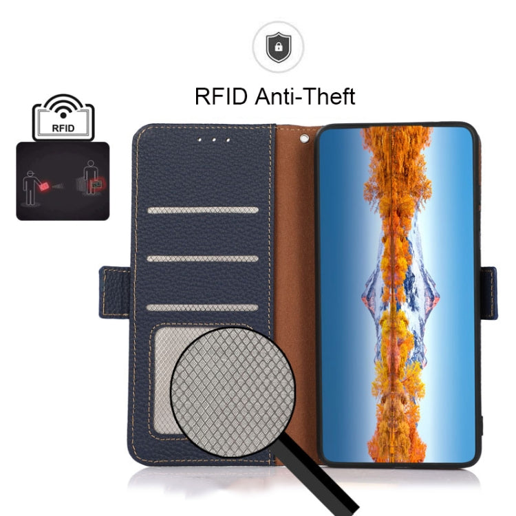 For Huawei nova Y70 Plus KHAZNEH Side-Magnetic Litchi Genuine Leather RFID Phone Case(Blue) - Huawei Cases by PMC TechLife | Online Shopping South Africa | PMC TechLife | Buy Now Pay Later Mobicred