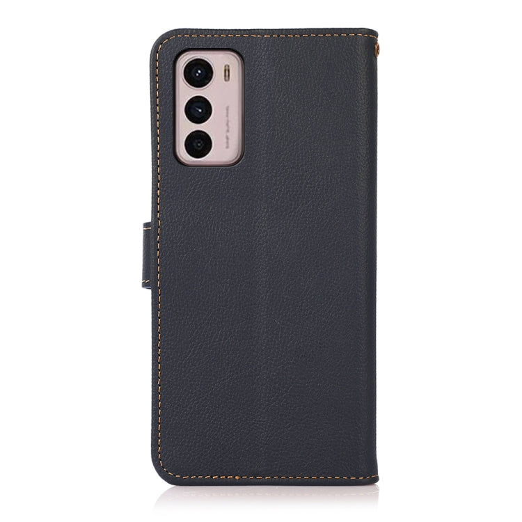 For Motorola Moto G42 KHAZNEH Custer Genuine Leather RFID Phone Case(Blue) - Motorola Cases by PMC TechLife | Online Shopping South Africa | PMC TechLife | Buy Now Pay Later Mobicred