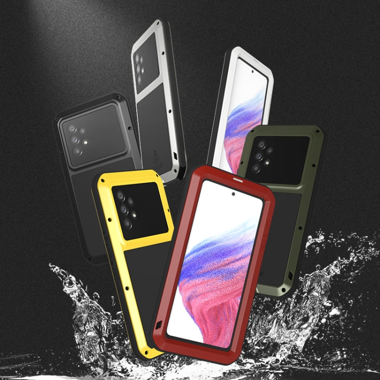 For Samsung Galaxy A53 LOVE MEI Metal Shockproof Waterproof Dustproof Protective Phone Case with Glass(Silver) - Galaxy Phone Cases by LOVE MEI | Online Shopping South Africa | PMC TechLife | Buy Now Pay Later Mobicred