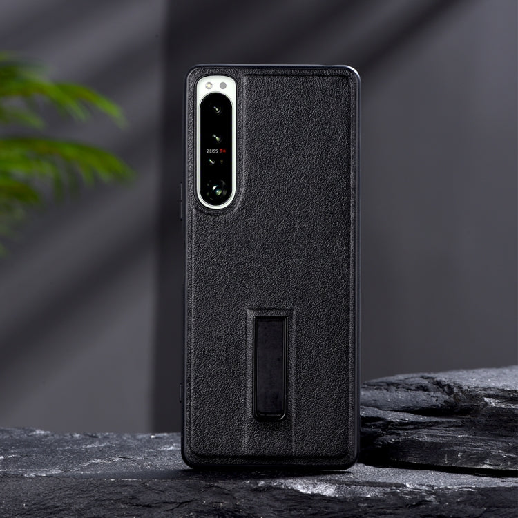For Sony Xperia 1 III PC + Leather Texture Protective Phone Case with Metal Holder(Black) - Sony Cases by PMC TechLife | Online Shopping South Africa | PMC TechLife