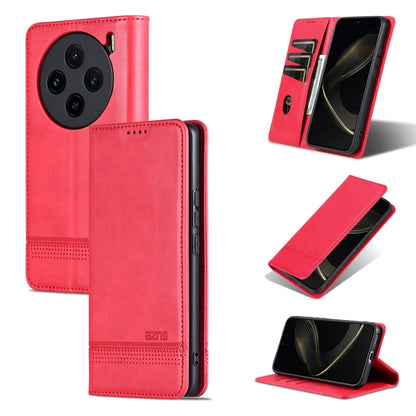 For vivo X100 AZNS Magnetic Calf Texture Leather Phone Case(Red) - X100 Cases by AZNS | Online Shopping South Africa | PMC Jewellery | Buy Now Pay Later Mobicred