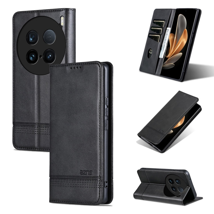 For vivo X100 Ultra AZNS Magnetic Calf Texture Leather Phone Case(Black) - free shipping - PMC Jewellery - Order now!