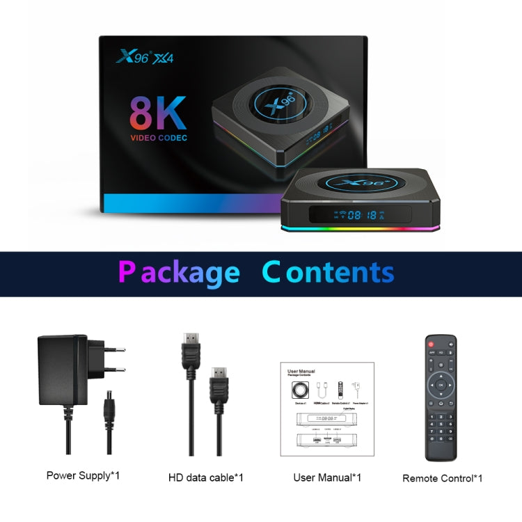 X96 X4 8K Smart TV BOX Android 11.0 Media Player, Amlogic S905X4 Quad Core ARM Cortex A55, RAM: 2GB, ROM: 16GB, Plug Type:EU Plug - Amlogic S905 by PMC Jewellery | Online Shopping South Africa | PMC Jewellery | Buy Now Pay Later Mobicred