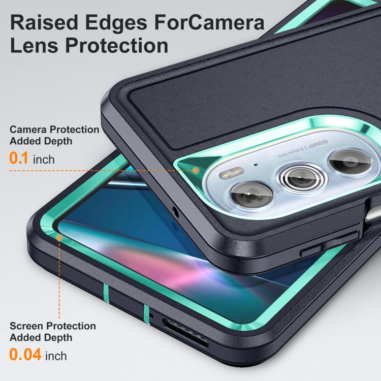 For Motorola Edge 30 Pro 3 in 1 Rugged Holder Phone Case(Dark Blue+Light Blue) - Motorola Cases by PMC TechLife | Online Shopping South Africa | PMC TechLife