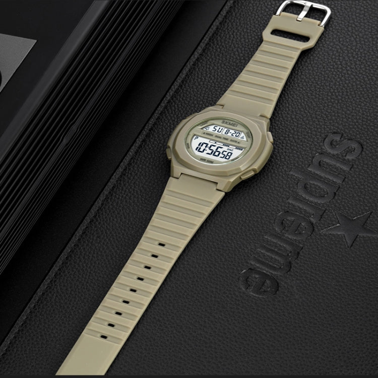 SKMEI 1821 Stainless Steel Buckle Silicone Strap Electronic Watch(Khaki) - free shipping - PMC TechLife - Order now!