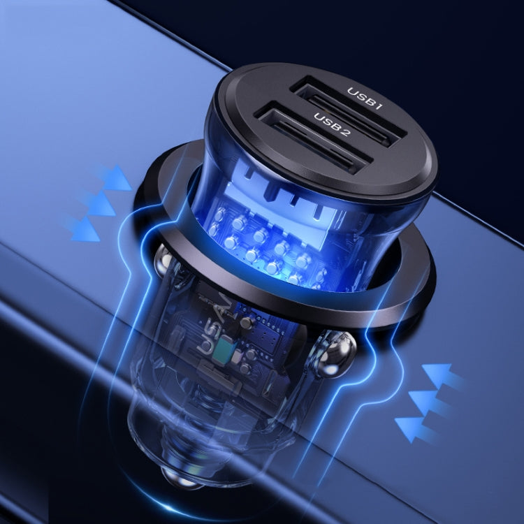 USAMS US-CC162 C31 5V3A Transparent Dual USB Mini Car Charger(Black) - Car Charger by USAMS | Online Shopping South Africa | PMC TechLife | Buy Now Pay Later Mobicred