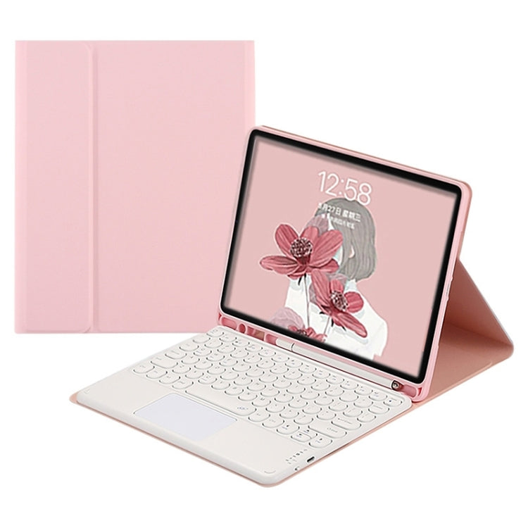 Round Cap Bluetooth Keyboard Leather Case with Pen Slot & Touchpad For Samsung Galaxy Tab S7(Pink+White Keyboard) - Samsung Keyboard by PMC Jewellery | Online Shopping South Africa | PMC Jewellery