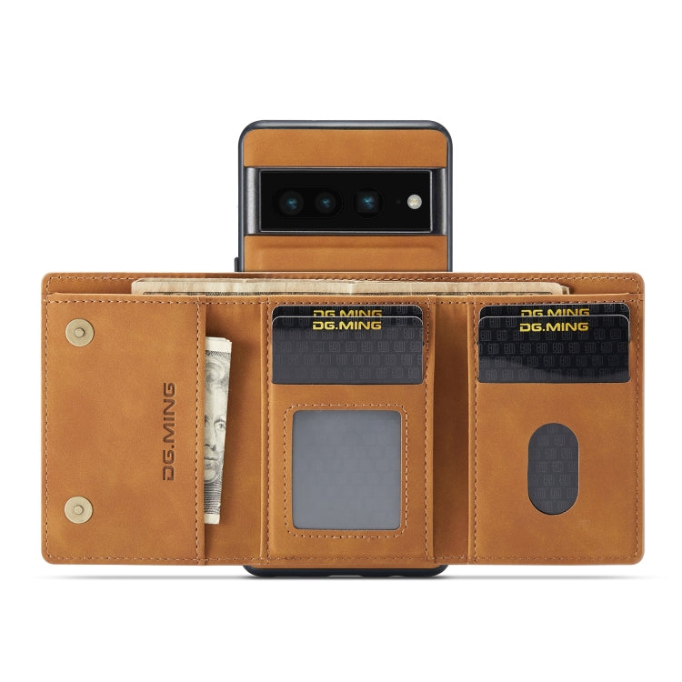 For Google Pixel 7 Pro 5G DG.MING M1 Series 3-Fold Multi Card Wallet + Magnetic Phone Case(Brown) - free shipping - PMC TechLife - Order now!