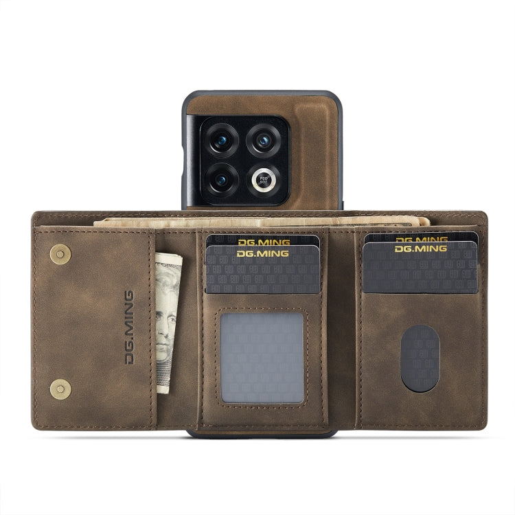 For OnePlus 10 Pro DG.MING M1 Series 3-Fold Multi Card Wallet + Magnetic Phone Case(Coffee) - OnePlus Cases by DG.MING | Online Shopping South Africa | PMC TechLife | Buy Now Pay Later Mobicred