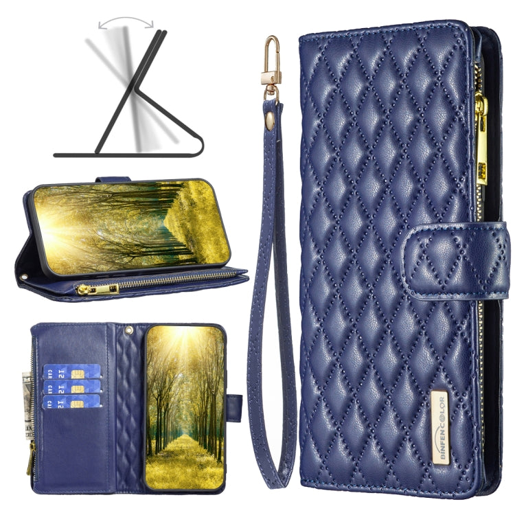 For OPPO Find X5 Lite / Reno7 5G Diamond Lattice Zipper Wallet Leather Flip Phone Case(Blue) - OPPO Cases by PMC TechLife | Online Shopping South Africa | PMC TechLife | Buy Now Pay Later Mobicred