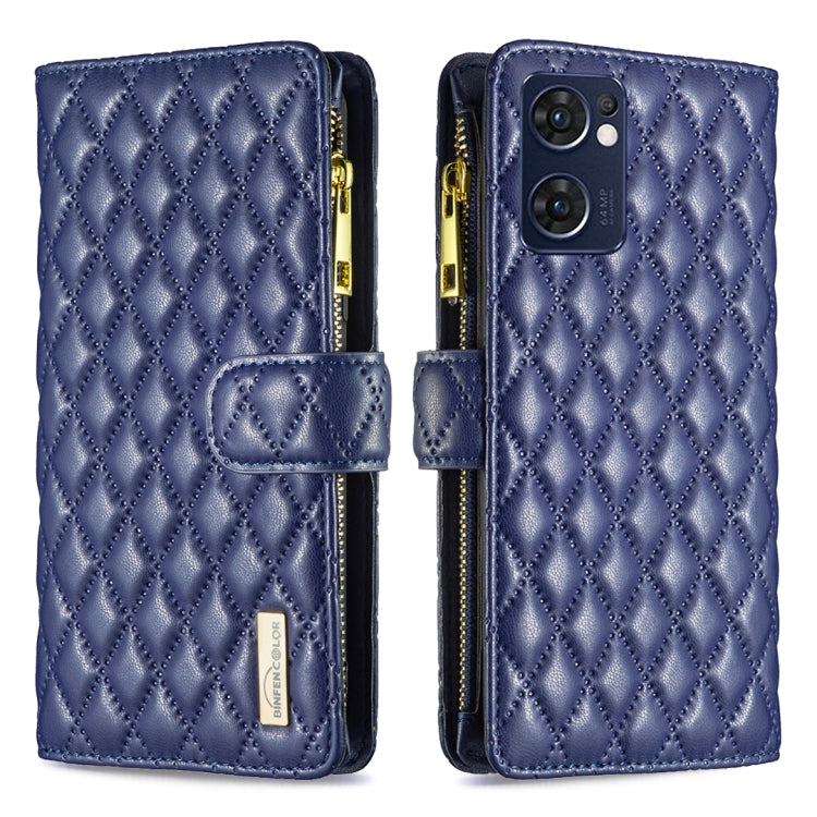 For OPPO Find X5 Lite / Reno7 5G Diamond Lattice Zipper Wallet Leather Flip Phone Case(Blue) - OPPO Cases by PMC TechLife | Online Shopping South Africa | PMC TechLife | Buy Now Pay Later Mobicred