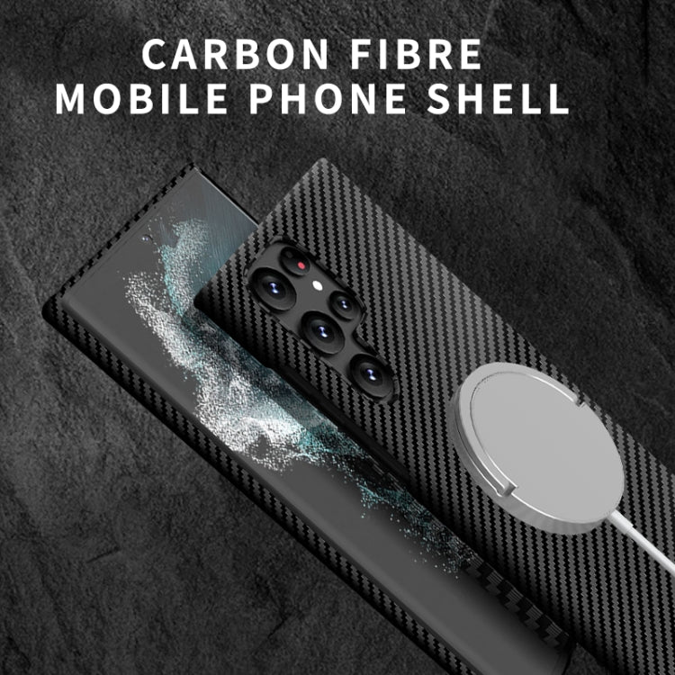 For Samsung Galaxy S22 5G Carbon Fiber Texture MagSafe Magnetic Phone Case(Black Red) - Galaxy S22 5G Cases by PMC TechLife | Online Shopping South Africa | PMC TechLife