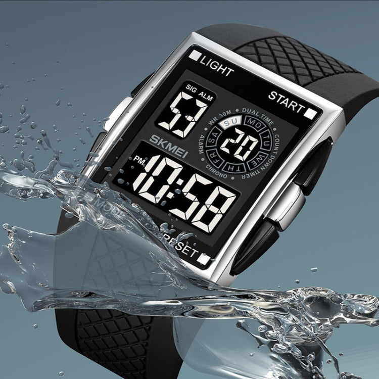 SKMEI 1967 Stainless Steel Buckle PU Strap Waterproof Electronic Watch(Silver and White Machine) - free shipping - PMC TechLife - Order now!