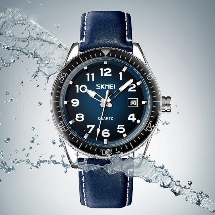 SKMEI 9232 Stainless Steel Buckle Glass Mirror Waterproof Resistant Quartz Watch(Silver Shell Blue Surface) - free shipping - PMC TechLife - Order now!
