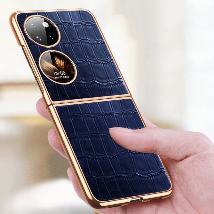 For Huawei P50 Pocket Genuine Leather Crocodile Texture Folding Phone Case(Black) - Huawei Cases by PMC TechLife | Online Shopping South Africa | PMC TechLife | Buy Now Pay Later Mobicred