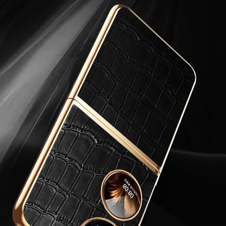 For Huawei P50 Pocket Genuine Leather Crocodile Texture Folding Phone Case(Black) - Huawei Cases by PMC TechLife | Online Shopping South Africa | PMC TechLife | Buy Now Pay Later Mobicred