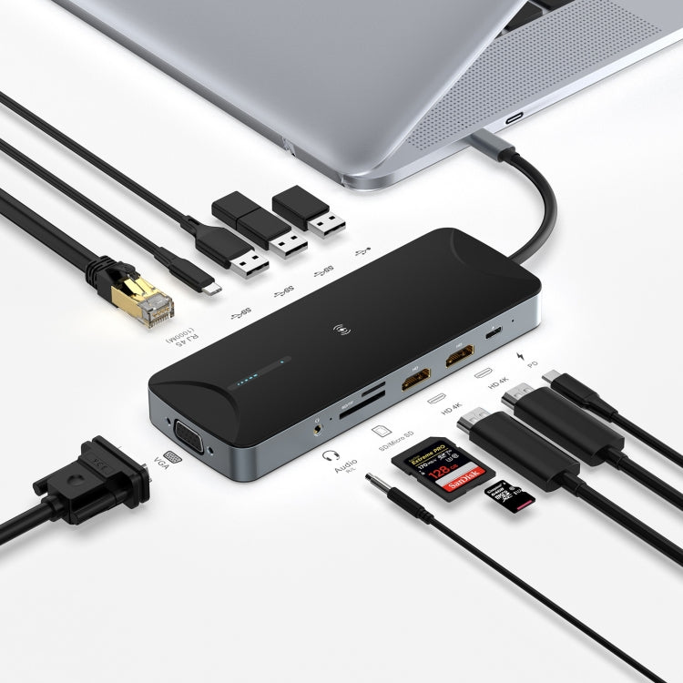 V240 12-in-1 Multifunctional USB-C / Type-C 3.1 Male HUB Docking Station(Black) - USB HUB by PMC Jewellery | Online Shopping South Africa | PMC Jewellery | Buy Now Pay Later Mobicred