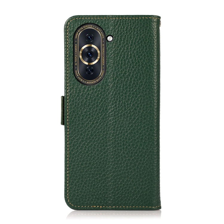 For Huawei Nova 10 KHAZNEH Side-Magnetic Litchi Genuine Leather RFID Phone Case(Green) - Huawei Cases by PMC TechLife | Online Shopping South Africa | PMC TechLife | Buy Now Pay Later Mobicred