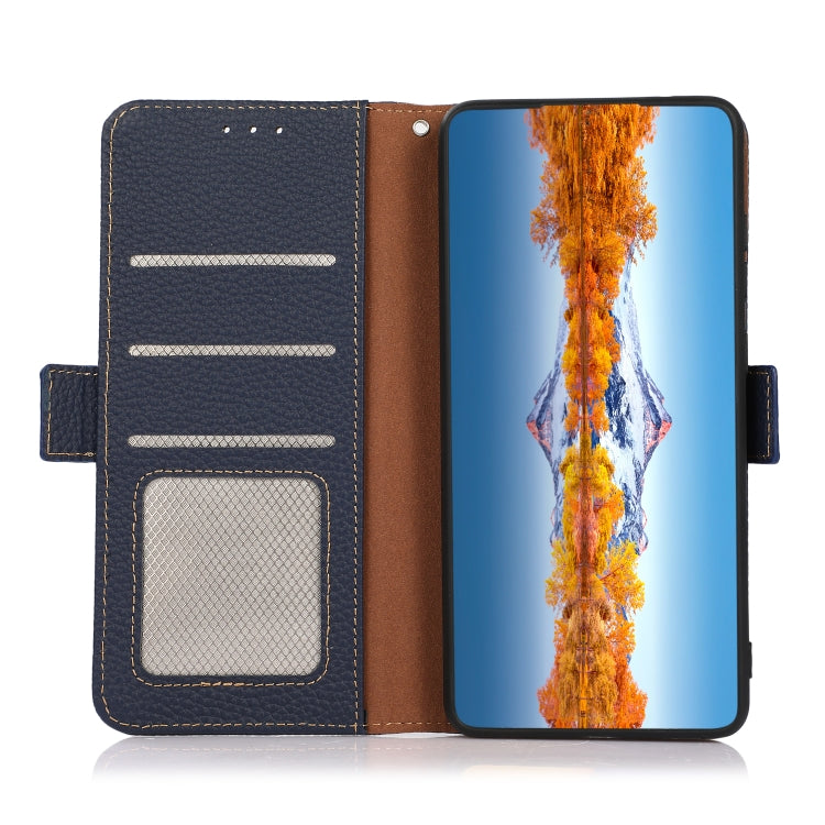 For Huawei Nova 10 KHAZNEH Side-Magnetic Litchi Genuine Leather RFID Phone Case(Blue) - Huawei Cases by PMC TechLife | Online Shopping South Africa | PMC TechLife | Buy Now Pay Later Mobicred