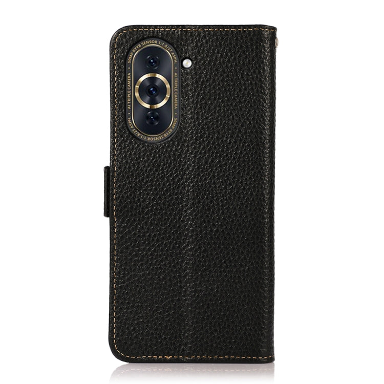 For Huawei Nova 10 KHAZNEH Side-Magnetic Litchi Genuine Leather RFID Phone Case(Black) - Huawei Cases by PMC TechLife | Online Shopping South Africa | PMC TechLife | Buy Now Pay Later Mobicred