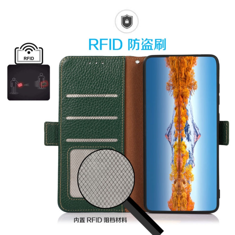 For Huawei Nova 10 Pro KHAZNEH Side-Magnetic Litchi Genuine Leather RFID Phone Case(Green) - Huawei Cases by PMC TechLife | Online Shopping South Africa | PMC TechLife | Buy Now Pay Later Mobicred