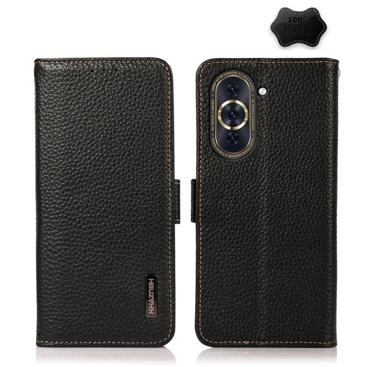 For Huawei Nova 10 Pro KHAZNEH Side-Magnetic Litchi Genuine Leather RFID Phone Case(Black) - Huawei Cases by PMC TechLife | Online Shopping South Africa | PMC TechLife | Buy Now Pay Later Mobicred