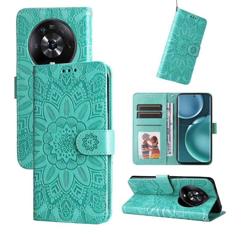 For Honor Magic4 / Magic4 Pro Embossed Sunflower Leather Phone Case(Green) - Honor Cases by PMC TechLife | Online Shopping South Africa | PMC TechLife