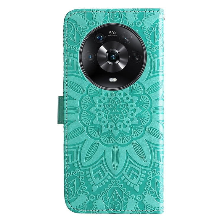 For Honor Magic4 / Magic4 Pro Embossed Sunflower Leather Phone Case(Green) - Honor Cases by PMC TechLife | Online Shopping South Africa | PMC TechLife
