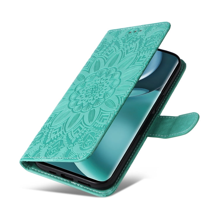 For Honor Magic4 / Magic4 Pro Embossed Sunflower Leather Phone Case(Green) - Honor Cases by PMC TechLife | Online Shopping South Africa | PMC TechLife