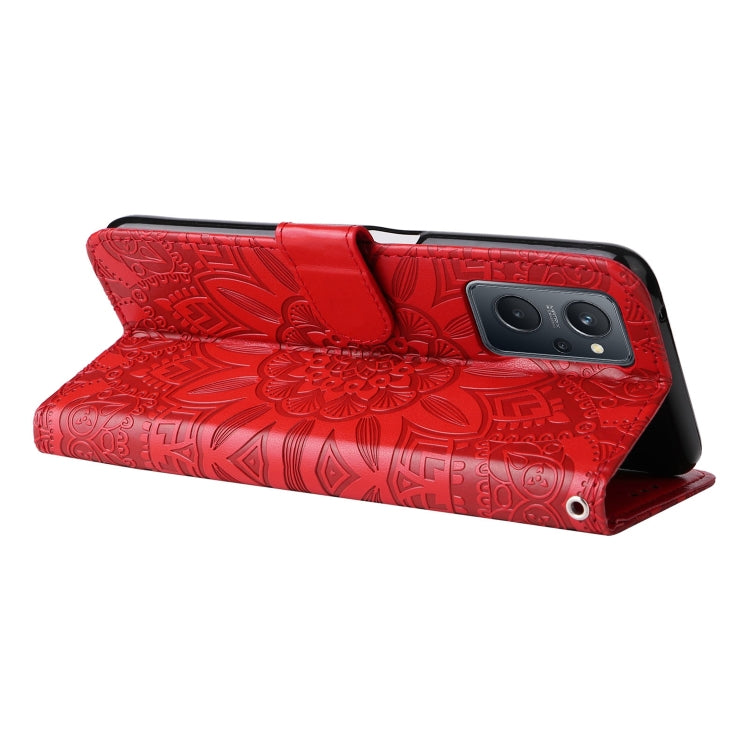 For OPPO Realme 9i / A36 4G / A76 4G Embossed Sunflower Leather Phone Case(Red) - Realme Cases by PMC TechLife | Online Shopping South Africa | PMC TechLife | Buy Now Pay Later Mobicred