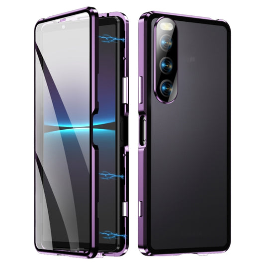 For Sony Xperia 10 IV HD Magnetic Metal Tempered Glass Phone Case(Purple) - Sony Cases by PMC Jewellery | Online Shopping South Africa | PMC Jewellery | Buy Now Pay Later Mobicred