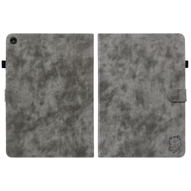 For Lenovo Tab M10 Plus 10.6 3rd Gen Tiger Pattern PU Tablet Case(Grey) - Lenovo by PMC TechLife | Online Shopping South Africa | PMC TechLife | Buy Now Pay Later Mobicred