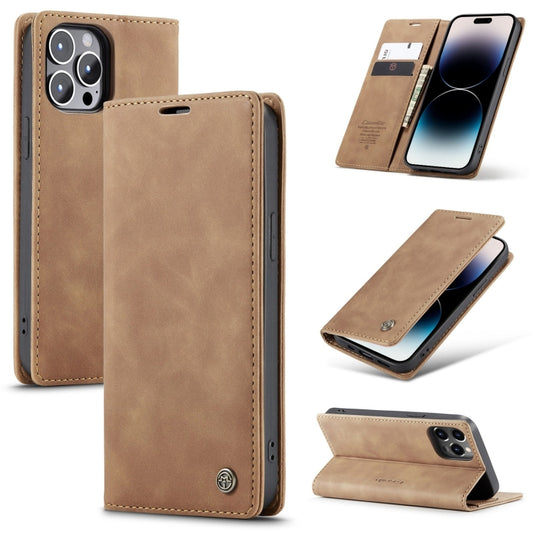 For iPhone 14 Pro CaseMe-013 Multifunctional Retro Frosted Leather Phone Case(Brown) - iPhone 14 Pro Cases by CaseMe | Online Shopping South Africa | PMC Jewellery | Buy Now Pay Later Mobicred