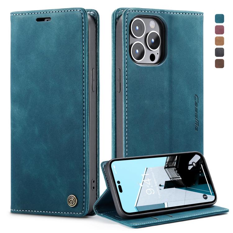 For iPhone 14 Pro CaseMe-013 Multifunctional Retro Frosted Leather Phone Case(Blue) - free shipping - PMC Jewellery - Order now!