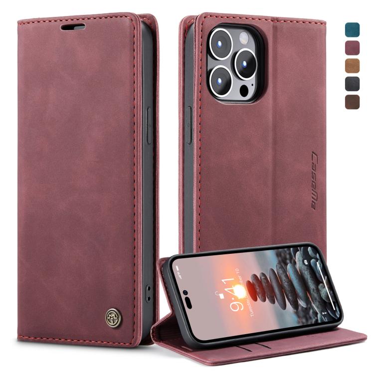 For iPhone 14 Pro Max CaseMe-013 Multifunctional Retro Frosted Leather Phone Case (Wine Red) - free shipping - PMC TechLife - Order now!