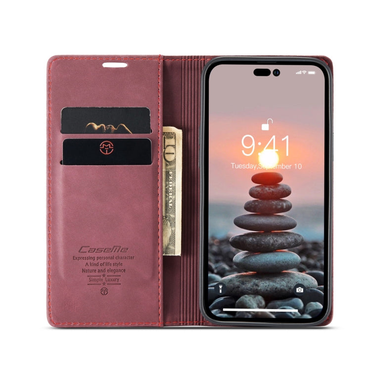 For iPhone 14 Pro Max CaseMe-013 Multifunctional Retro Frosted Leather Phone Case (Wine Red) - free shipping - PMC TechLife - Order now!