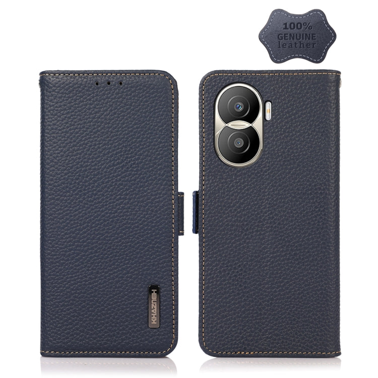 For Honor X40i KHAZNEH Side-Magnetic Litchi Texture Genuine Leather RFID Phone Case(Blue) - Honor Cases by PMC TechLife | Online Shopping South Africa | PMC TechLife | Buy Now Pay Later Mobicred