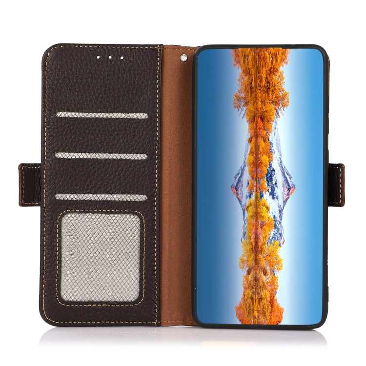 For Honor X40i KHAZNEH Side-Magnetic Litchi Texture Genuine Leather RFID Phone Case(Brown) - Honor Cases by PMC TechLife | Online Shopping South Africa | PMC TechLife | Buy Now Pay Later Mobicred