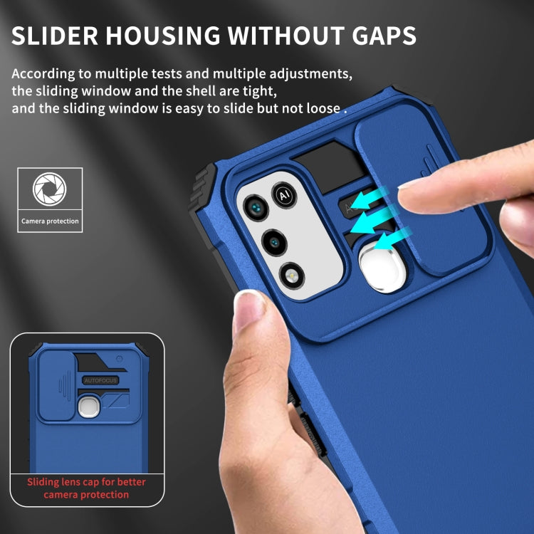 For Infinix Hot 10 Play/11 Play Stereoscopic Holder Sliding Camshield Phone Case(Blue) - Infinix Cases by PMC TechLife | Online Shopping South Africa | PMC TechLife