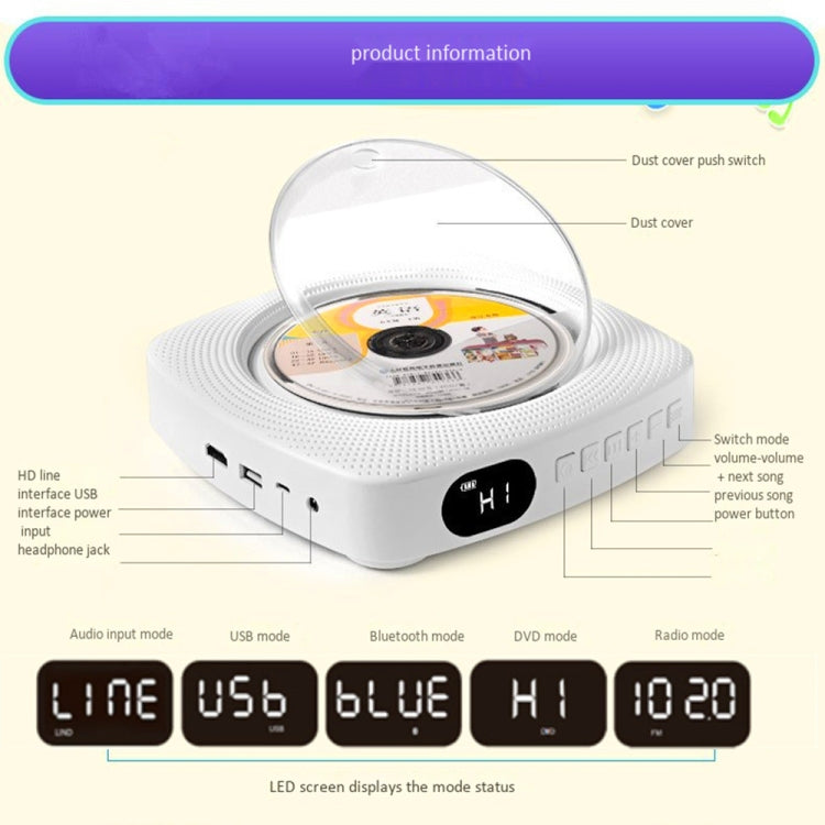 Kecag KC-609 Wall Mounted Home DVD Player Bluetooth CD Player, Specification:DVD/CD+Connectable TV + Charging Version(Blue) - free shipping - PMC Jewellery - Order now!
