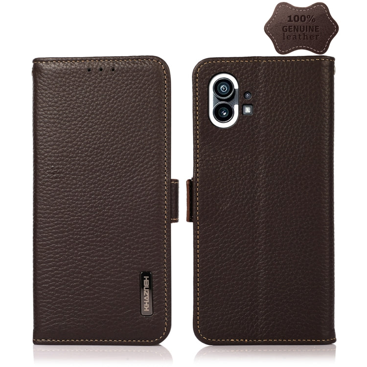 For Nothing Phone 1 KHAZNEH Side-Magnetic Litchi Genuine Leather RFID Phone Case(Brown) - Nothing Cases by PMC TechLife | Online Shopping South Africa | PMC TechLife | Buy Now Pay Later Mobicred