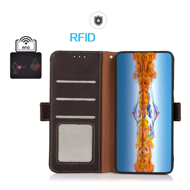 For Nothing Phone 1 KHAZNEH Side-Magnetic Litchi Genuine Leather RFID Phone Case(Brown) - Nothing Cases by PMC TechLife | Online Shopping South Africa | PMC TechLife | Buy Now Pay Later Mobicred