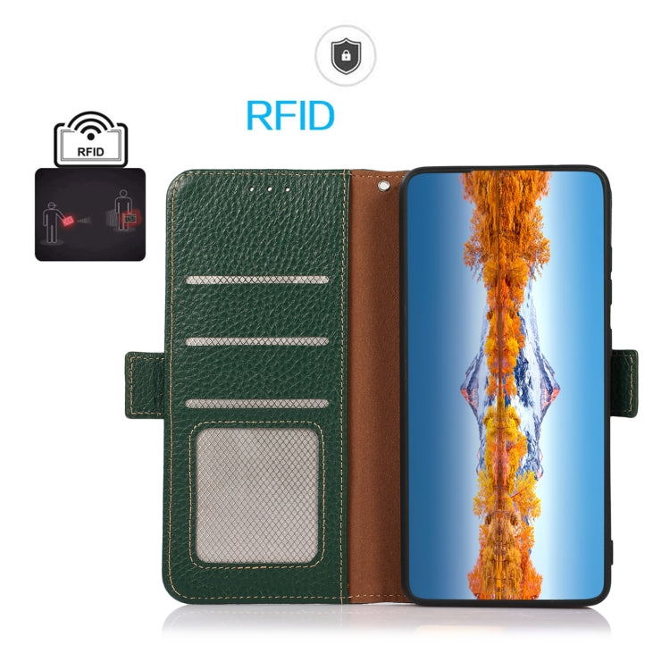 For Nothing Phone 1 KHAZNEH Side-Magnetic Litchi Genuine Leather RFID Phone Case(Green) - Nothing Cases by PMC TechLife | Online Shopping South Africa | PMC TechLife | Buy Now Pay Later Mobicred